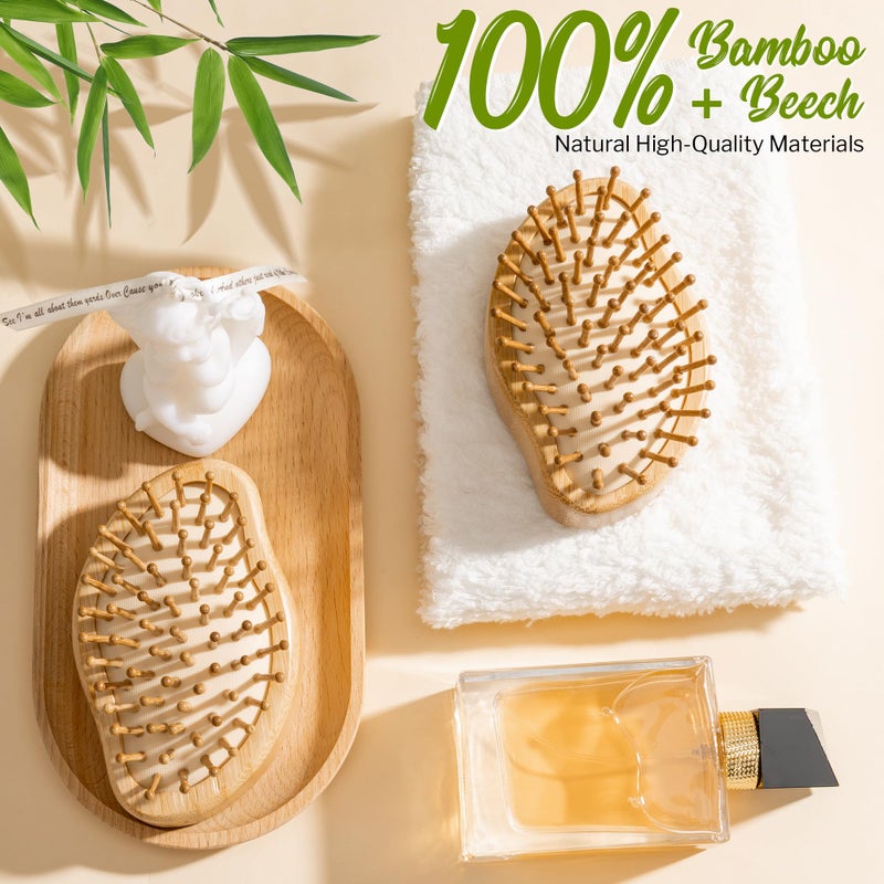 Stylemate Bamboo Hair Brush, Little Cashew Design, Natural Bamboo Brush for Hair Growth, Detangling Brush and Massaging Scalp, Small Wooden Hair Brush for Women Men and Kids - Image 3